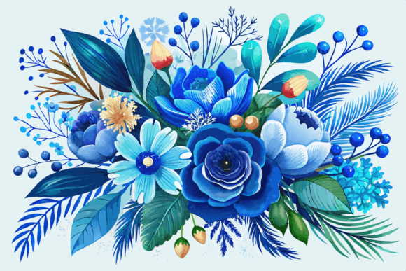 Download Blue Watercolor Winter Flowers Bouquet - Premium Bundle
