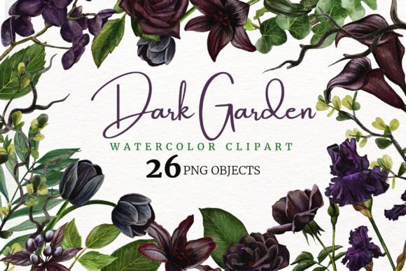 Download Dark Garden. Watercolor Floral Clipart. - Watercolor floral clipart Collection