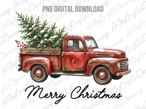 Download Retro Red Merry Christmas Truck PNG - Merry christmas Collection