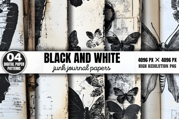 Download Black and White Junk Journal Pattern 2 - White Collection
