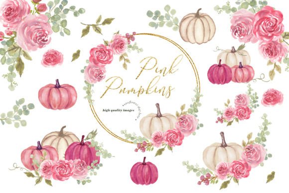 Download Pink White Pumpkin Eucalyptus Clipart - White Collection