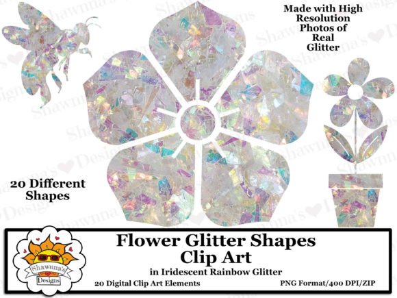 Download Rainbow Glitter Flower Shapes Clipart Se - Glitter Collection