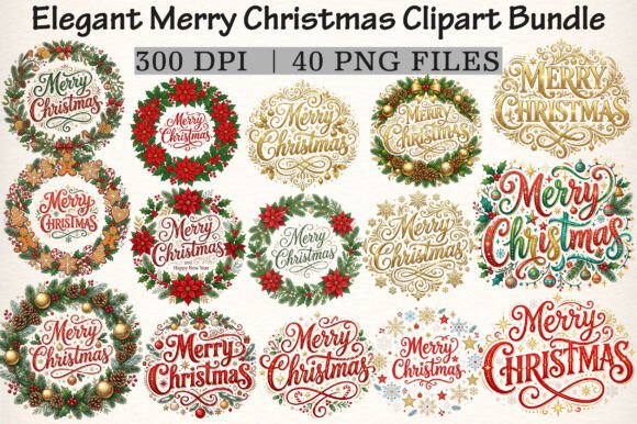 Download Elegant Merry Christmas Clipart Bundle - Merry christmas Collection