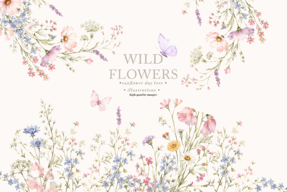 Download Wildflowers Butterflies Frame Clipart - Frame clipart Collection