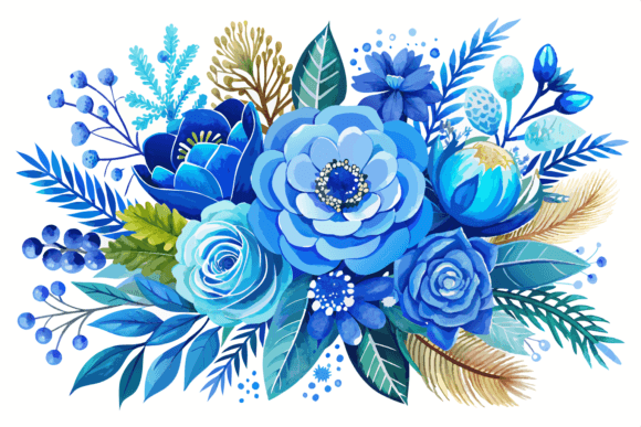 Download Blue Watercolor Winter Flowers Bouquet - Premium Resources