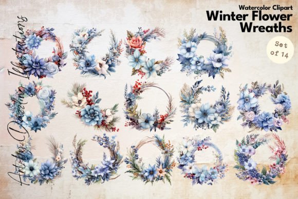 Download Winter Blues Flower Wreaths | Watercolor - Premium Resources