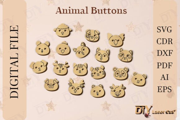 Download Animal Face Buttons Laser Cut - Button Collection