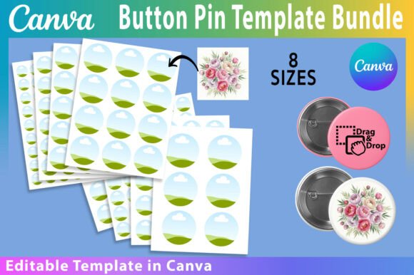 Download Button Pin Template BUNDLE, Canva Frame - Button Collection