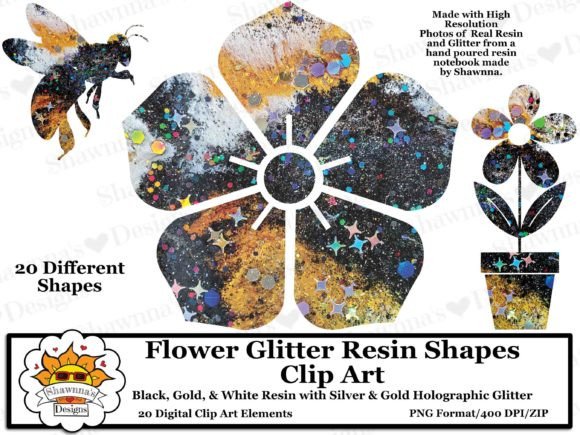 Download Black Gold Glitter Resin Flowers Clipart - Glitter Collection