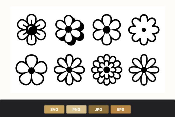 Download Simple Black and White Flower Shapes - White Collection