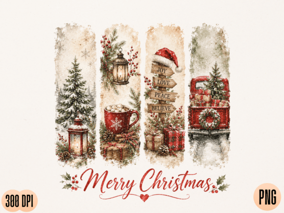 Download Vintage Merry Christmas Watercolor PNG D - Merry christmas Collection
