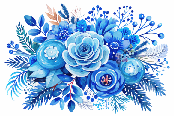 Download Blue Watercolor Winter Flowers Bouquet - Premium Bundle