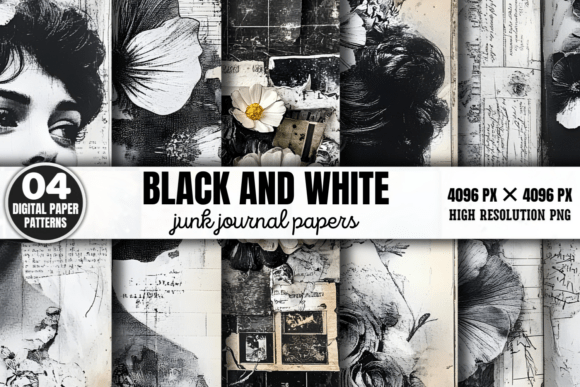Download Black and White Junk Journal Pattern 1 - White Collection