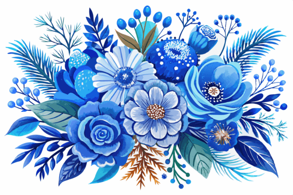 Download Blue Watercolor Winter Flowers Bouquet - Premium Resources