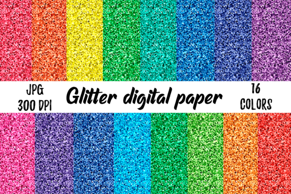 Download Glitter Digital Paper 16 Rainbow Colors - Glitter Collection