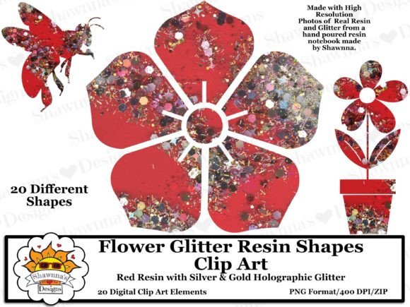 Download Red Resin Glitter Flower Shapes Clipart - Glitter Collection
